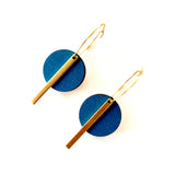 Black and navy circle bar rimu wood earrings handmade in New Zealand