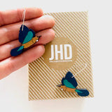 Tui in flight - Rimu earrings - Julia Huyser Design