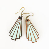 Aqua Art Deco rimu wood earrings handmade in New Zealand