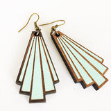 Aqua geometric Art Deco rimu earrings by Julia Huyser Design