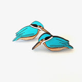 Kōtare Kingfisher Rimu stud earrings, NZ native bird jewellery