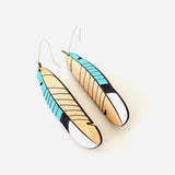 Kōtare Kingfisher Rimu feather earrings, NZ native bird jewellery