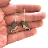 Robin Toutouwai New Zealand rimu bird dangly earrings by Julia Huyser Design