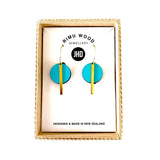 Teal geometric circle bar earrings by Julia Huyser Design