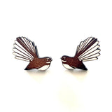 Fantail Pīwakawaka Rimu stud earrings, NZ native bird jewellery