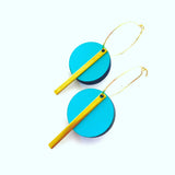 Teal circle bar rimu wood earrings handmade in New Zealand