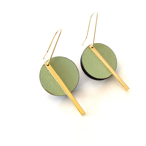 Sage Green Gold Circle Bar earrings - Julia Huyser Design
