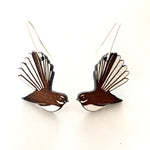 NEW! Fantail/Piwakawaka Bird Rimu earrings (dangly) - Julia Huyser Design